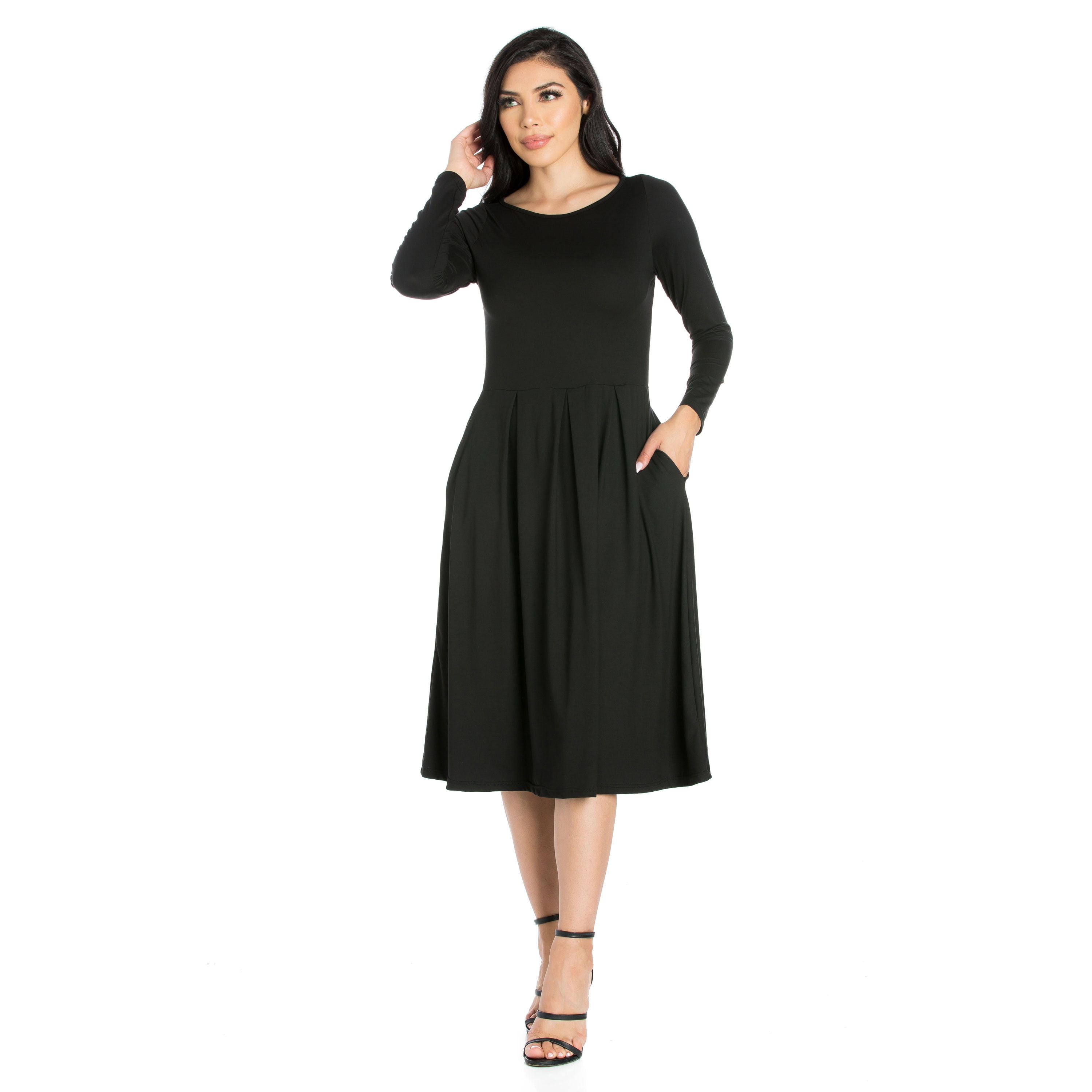 24/7 Comfort Apparel Women's Long Sleeve Fit and Flare Midi Dress ...