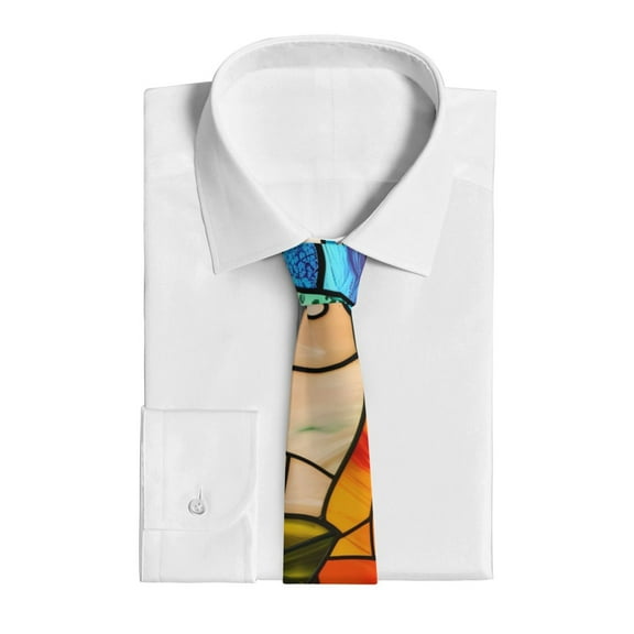 Uemuo Stained Glass Cat Art Pattern Men's Necktie Classic Silk Tie Woven Jacquard Neck Ties Business Necktie Gift for Men