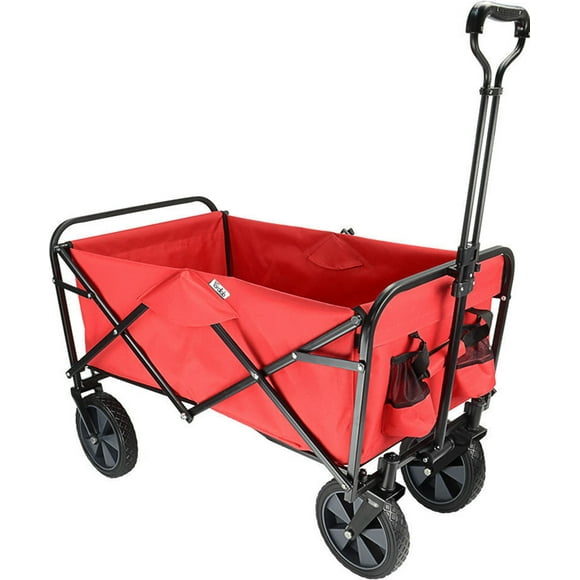 Collapsible Folding Wagon Beach Outdoor Wagon Utility Garden Shopping Cart, Red