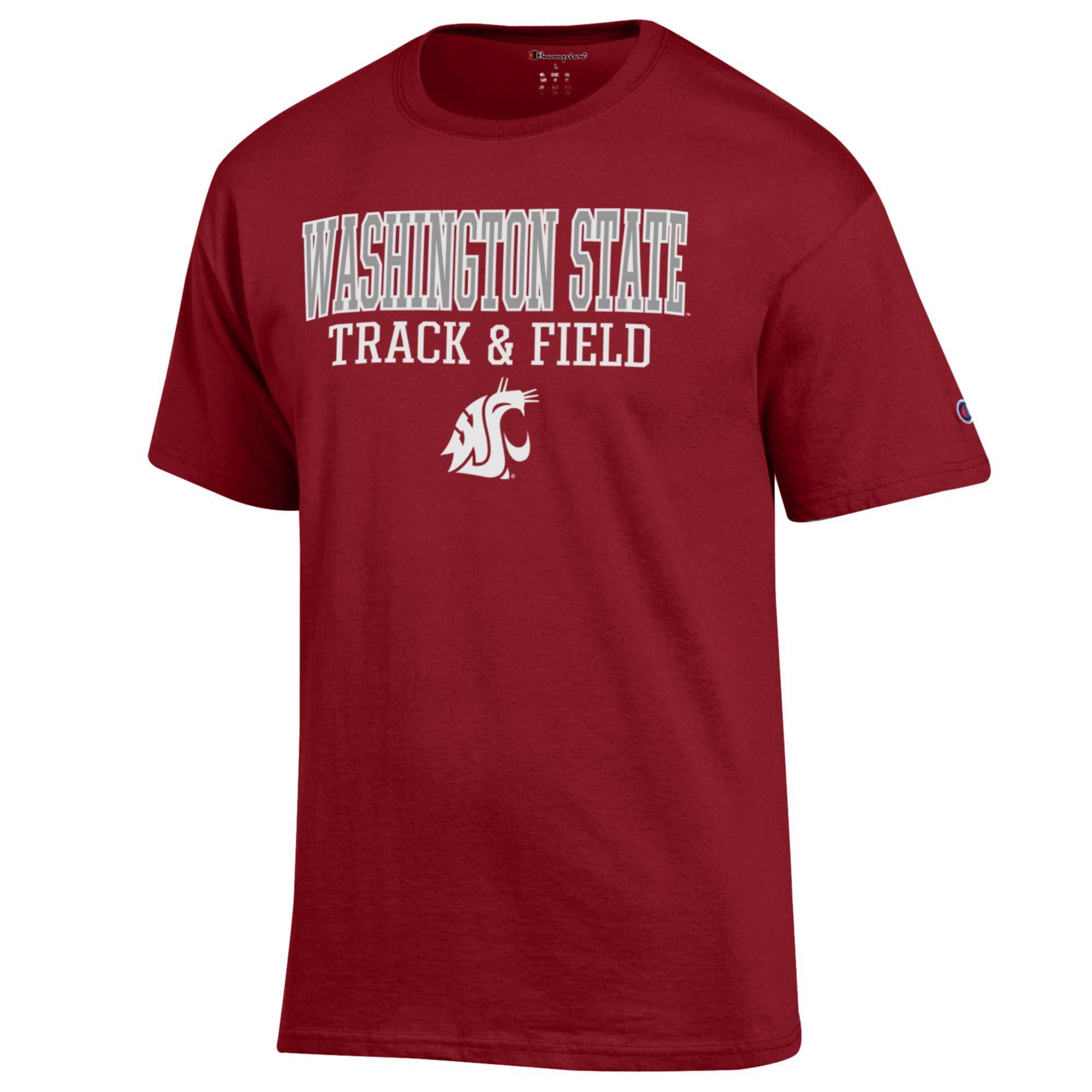 Men's Champion  Crimson Washington State Cougars Track & Field Stack T-Shirt