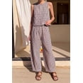thumbnail image 3 of PRETTYGARDEN Womens 2 Piece Sets Summer Plaid Sleeveless Tops Wide Leg Pants Matching Lounge Set Beach Vacation Outfits, 3 of 10