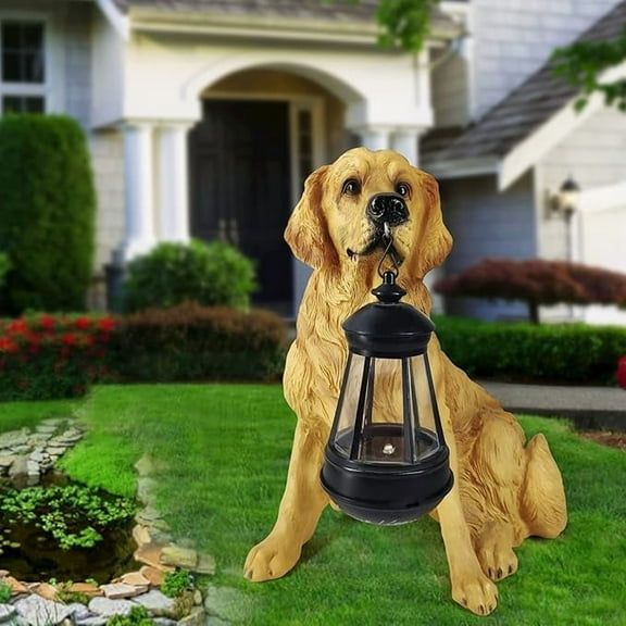 KOMI Golden Retriever Statue Outdoor with Solar Led Home Garden Decoration Windproof Lamp Realistic Dog Decor(Golden Retriever &LED)