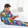 thumbnail image 4 of Mens Pajamas Set, Classic Colorful Cute Cartoon Cat Button Down Long Sleeve Loungewear Sleepwear Pjs sets for Men, 4 of 5