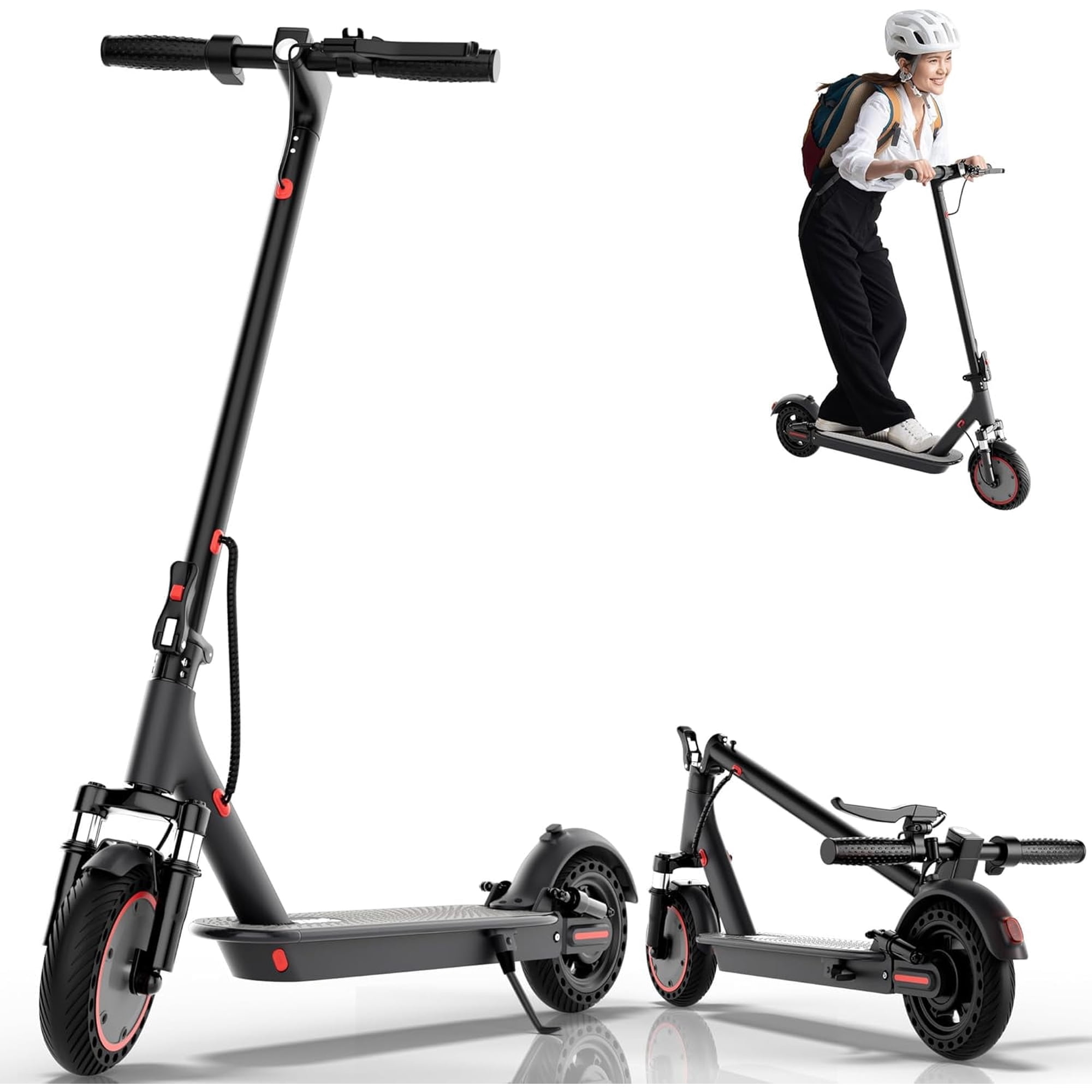 Electric Scooter for Adults with Dual Suspension System - 10" Solid Tires, 500W Brushless Motor, 11-22 Mph, 23 Miles Long Range, Double Braking Folding Fast E-Scooter, App Control