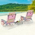 thumbnail image 2 of Costway Ensemble de 2 Chaises de Plage Pliantes avec Table, Chaise d'Extérieur Inclinable à 5 Positions, Rose, 2 of 9
