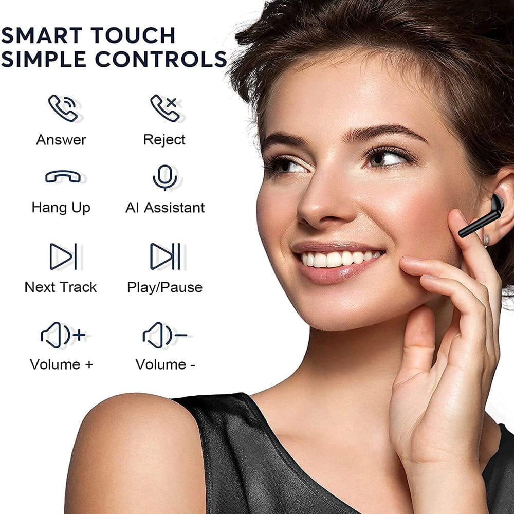 SDOTXA Wireless Earbuds Bluetooth 5.3 Headphones Noise Cancelling Air Buds Pods 3D Stereo Ear pods in-Ear Ear Bud Built-in Mic IPX7 Waterproof Headsets for iPhone/Samsung/Android BlackEa
