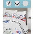 thumbnail image 3 of Quilts Queen Size Bedding Set, Blue Red Flowers Reversible Summer Quilt 3 Pieces, Elegant Spring Floral Butterfly Watercolor Lightweight Bedspreads Coverlets with 2 Pillow Shams for All Seasons, 3 of 5