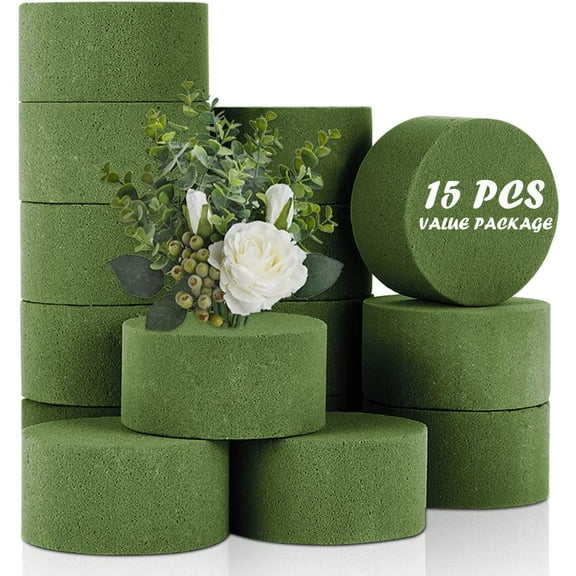 15 PCS Floral Foam, Green Block for Artificial Flowers, Round Wet & Dry Foam Bricks, Florist Foam for Flower Arrangements