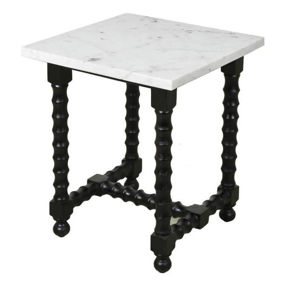 Pemberly Row Marble End Table with Black Wooden Spindle Base