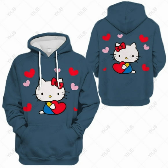 Hello Kitty Print Casual Hooded Hoodie For Women Kawaii Cartoon Sweet Sweatshirt Spring Autumn Student Loose Oversize Clothes HOEMLIN