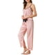 thumbnail image 4 of Conjuntos de pijama de satén para mujer INSPIRE CHIC, top de tirantes, pantalones palazzo con una máscara para dormir, 3 piezas, ropa de dormir de seda, XL, rosa, 4 of 5