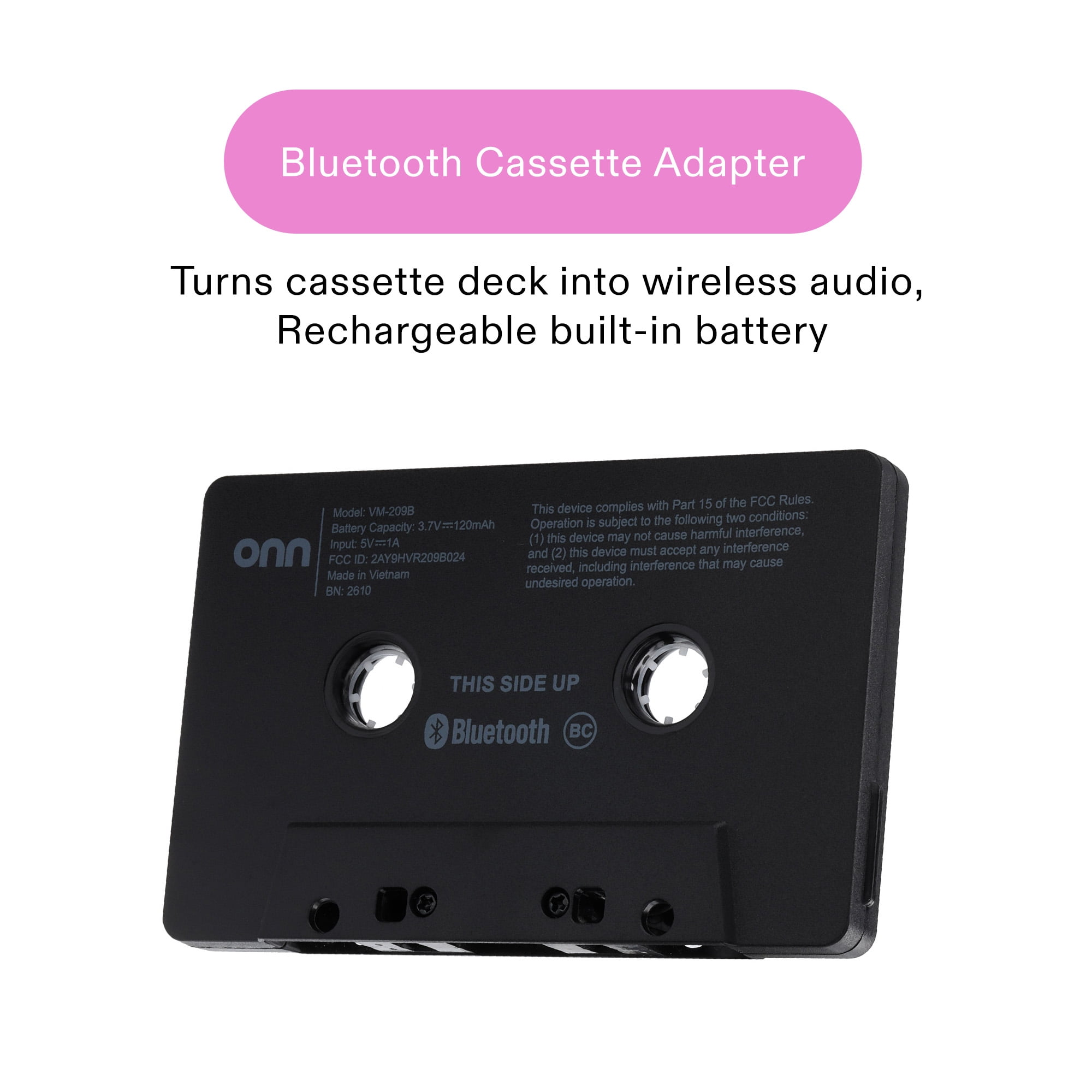 onn Wireless Cassette Adapter with Bluetooth Wireless Technology
