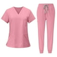 thumbnail image 2 of HKYNLAG Scrubs Set for Women Nurse Uniform Jogger Suit Stretch Tank Top and Pants for Nurse Workwear Pink XL, 2 of 5