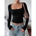 thumbnail image 4 of Women Long Sleeve T Shirts Scoop Neck Slim Fit Going Out Tops Basic Tee, 4 of 8
