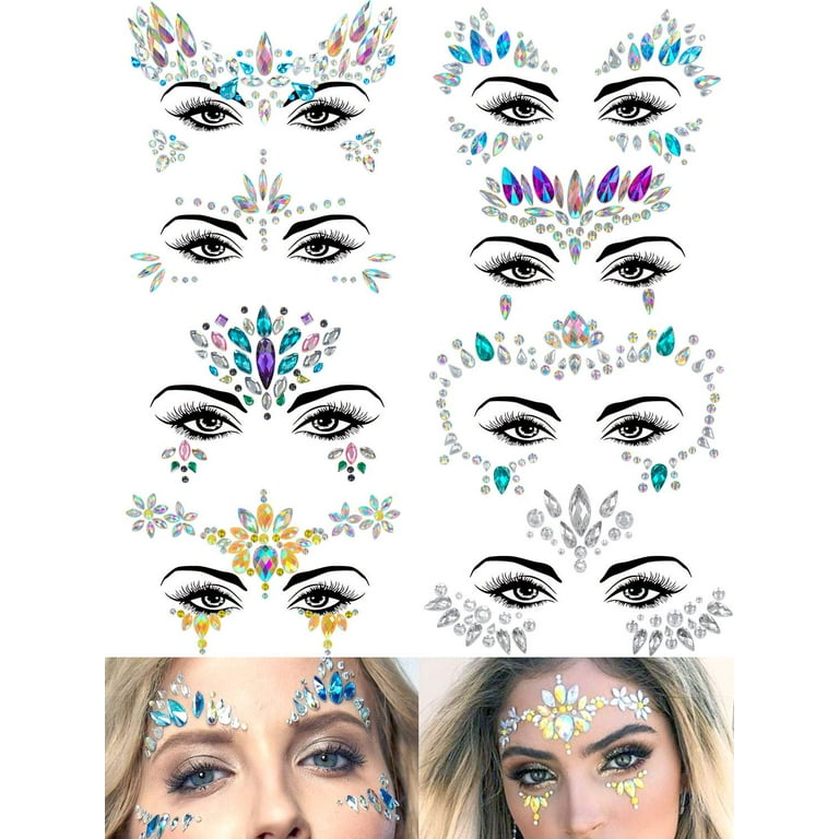 8 Sets Face Gems Mermaid Face Jewels Stick On Crystal Rhinestone Rave  Festival Face Gemstones Stickers - Rainbow Tears Gem Stones Face Temporary  Tatto