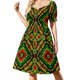thumbnail image 2 of Vestido de manga corta con estampado abstracto de cachemira moderno de los años 60 en verde, azul y amarillo. Vestidos de lujo., 2 of 8