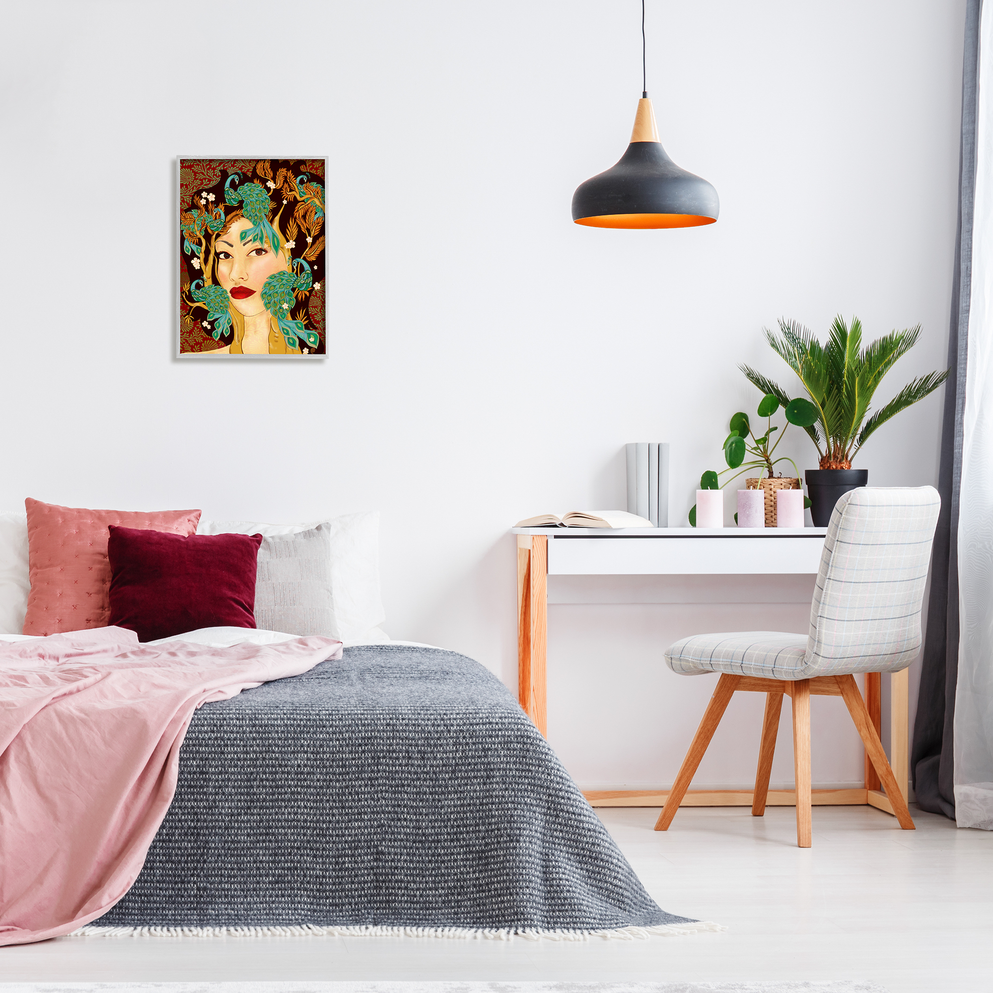 Stupell Industries Boho Woman Regal Peacock Birds Abstract Foliage Pattern, 16 x 20,Design by Sangita Bachelet