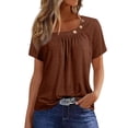 thumbnail image 2 of DENGDENG Summer Tops for Women 2024 Trendy Short Sleeve Fashion Button Square Neck Blouses Cute Petite Tops Shirts Dressy Tunic Tees 2024， Brown S, 2 of 8