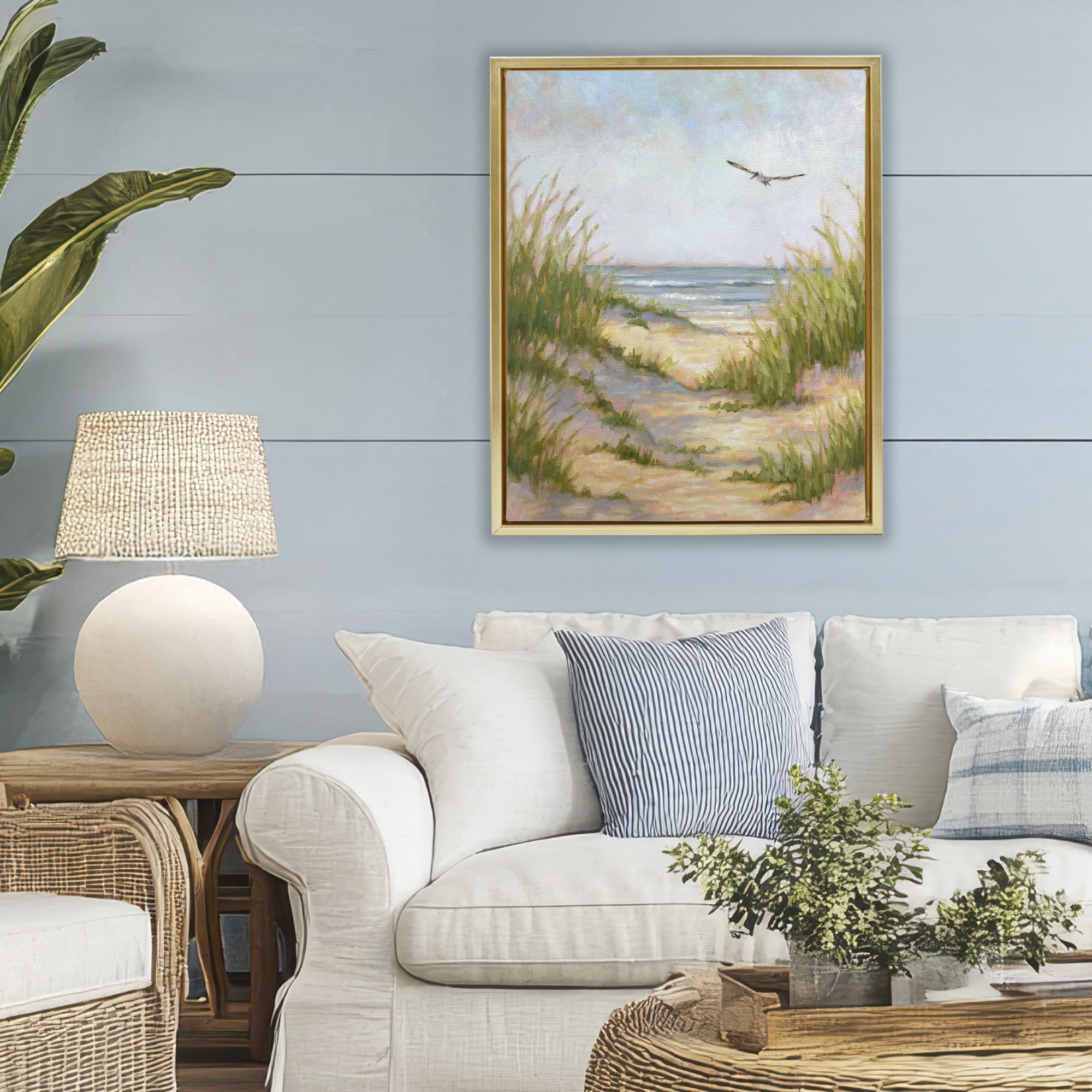 Stupell Industries Peaceful Beach Sand Dunes Gold Framed Floater Canvas Wall Art, design by Linda Sperruzzi