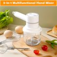 thumbnail image 2 of Mixeur à Main Électrique Hachoir à Ail Batteur à Œufs Blanc, Robot Culinaire Sans Fil avec Récipient en Verre de 300ML, 3 Vitesses Réglables, Rechargeable par USB, 2 of 5