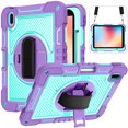thumbnail image 3 of Feishell Case for iPad 10th Gen 10.9" 2022,360 Degree Rotation Kickstand Hand Strap Shockproof Armor Heavy Duty Rugged Three Layers Multi-Functional Cover with Adjustable Shoulder Strap,Purple+Blue, 3 of 9