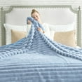 thumbnail image 2 of Faux Fur Throw Blanket for Couch, Cozy Warm Plush Striped Blanket for Sofa Bedroom Living Room, 90 * 90 Inches Light Blue, 2 of 17