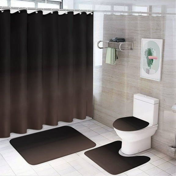 Shower Curtain Set 4 Piece include Shower Curtain and Rugs and Non Slip U Shaped Toilet Rugs Luxury Bathroom Decor Dark Liver Horses Faded