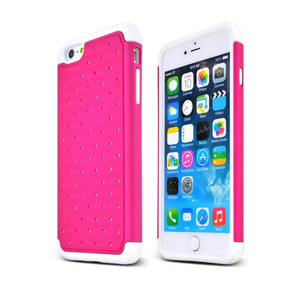 Apple iPhone 6 PLUS/6S PLUS (5.5 inch) Bling Case, [Hot Pink Bling] Supreme Protection Plastic on Silicone Dual Layer Hybrid Case