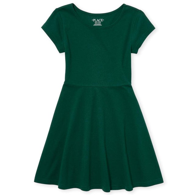 Vestido The Children's Place Skater de manga corta para niña, verde, 8 años