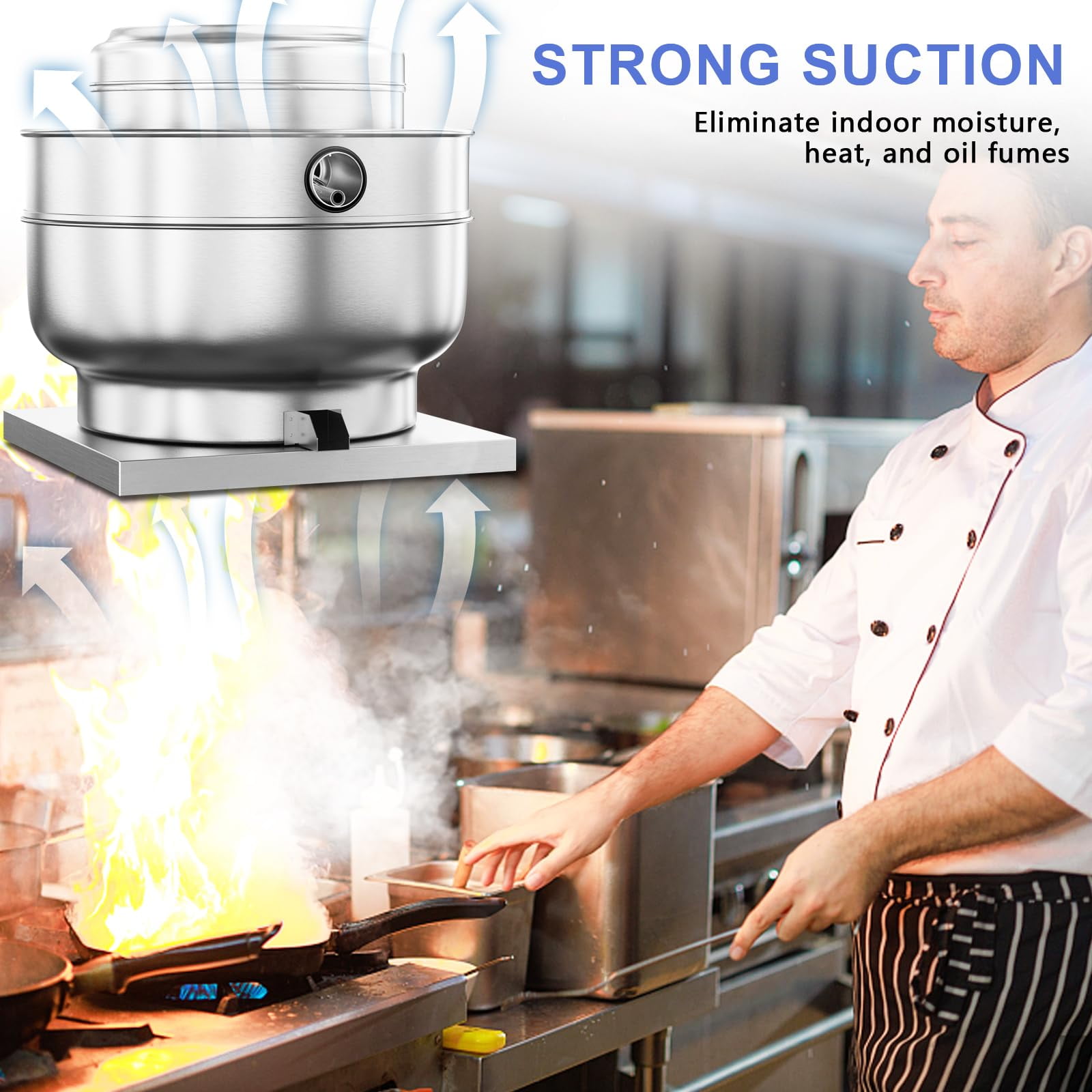 CKSFAN 3500CFM Restaurant Exhaust Fan - 1HP High-Speed Direct Drive, 110V Grease Rated Hood Fan for Food Trucks & Kitchens