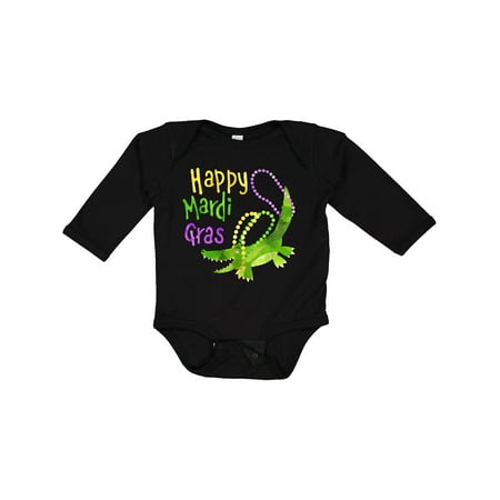 

Inktastic Happy Mardi Gras Cute Alligator with Beads Boys or Girls Long Sleeve Baby Bodysuit