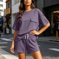 thumbnail image 5 of Maqroz Womens Plus Size Two Piece Lounge Sets Short Sleeve Crewneck Pullover T-Shirts Elastic Waist Shorts Casual Matching Outfits Breathable Sweatsuits Flowy Clothes, 5 of 6