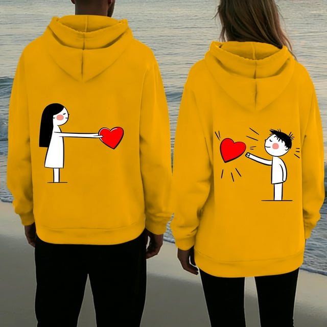 TaTaai His and Hers Valentine Print Hoodie, Cozy Pullover with Pocket, Matching Gift Sweatshirt Gift