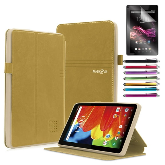 GoldCherry RCA Voyager 7 Case,PU Leather Slim Folio Stand Cover For All Versions RCA Voyager 7" (2016,2017)/RCA Voyager II 7"/RCA Voyager III RCA 7"/RCA Voyager Pro 7" Android Tablet,Gold
