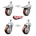 thumbnail image 2 of 4 Inch SS Maroon Polyurethane ½ Inch Threaded Stem Caster Set 2 Total Lock Brake, 2 of 2