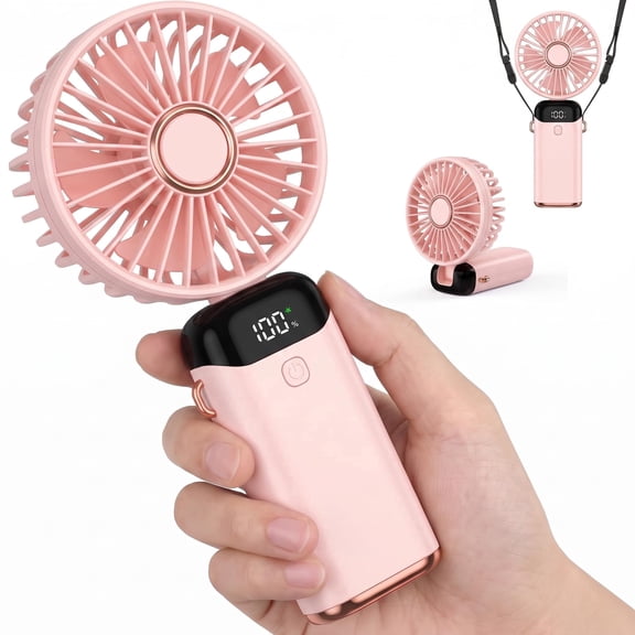 Portable Handheld Fan, 5-Speed Mini USB Rechargeable Personal Fan with LED Battery Display, 180° Foldable Desk Fan & Wearable Neck Fan with Lanyard, Small Pocket Cooling for Travel, Office, Outdoor