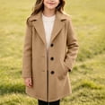 thumbnail image 3 of Chiccall Girls Notched Lapel Mid Length Coat Buttons Pockets Elegant Fall Winter Party Casual Outer Coat for Kids, 3 of 7