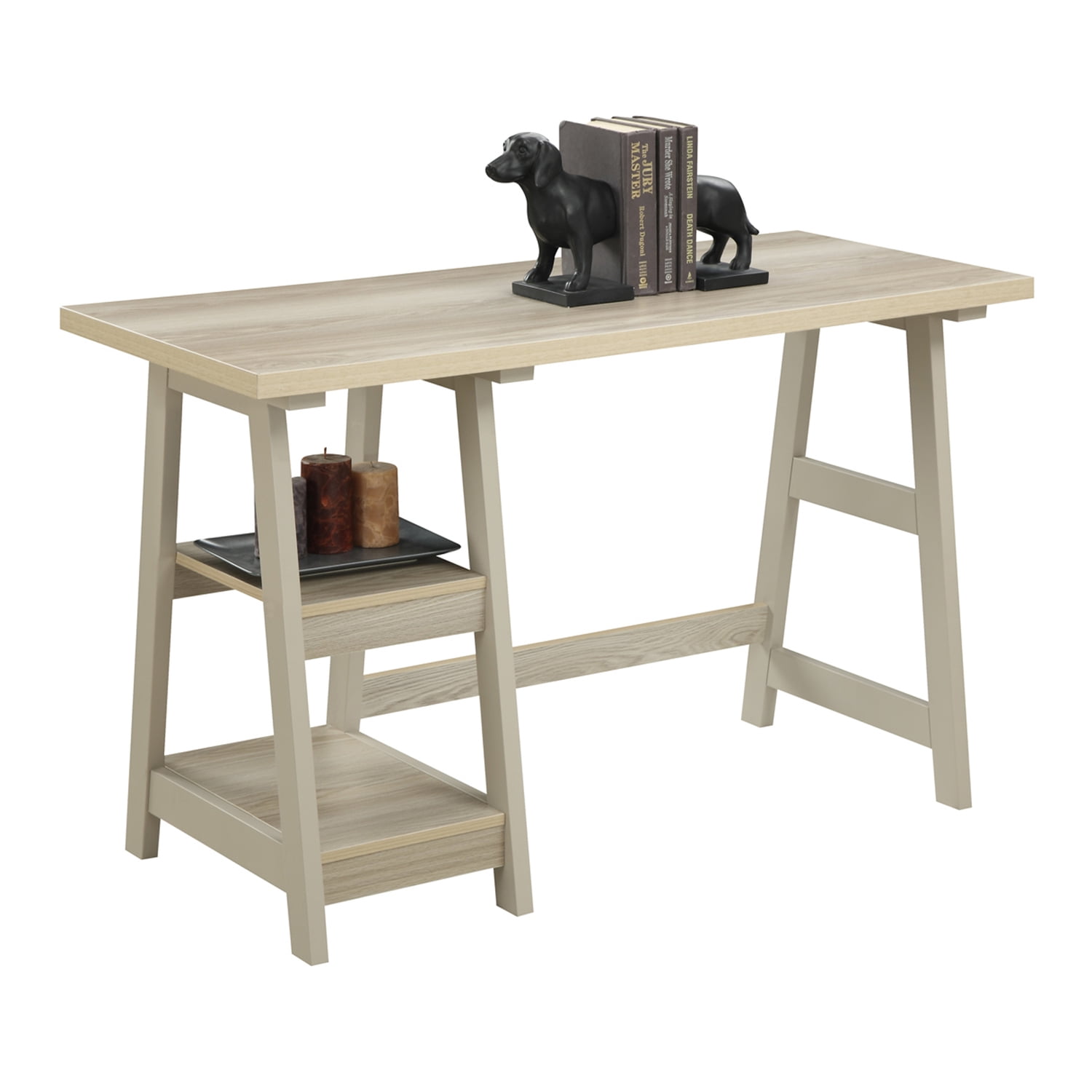 Convenience Concepts Designs2Go 29.25" Tall Trestle Desk with Shelves, Cherry