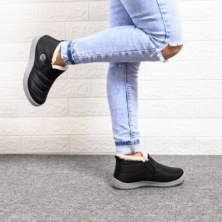 

TANGNADE Men Snow Flat Winter Warm Velvet Boots Water Repellent Short Tube Men s Boots