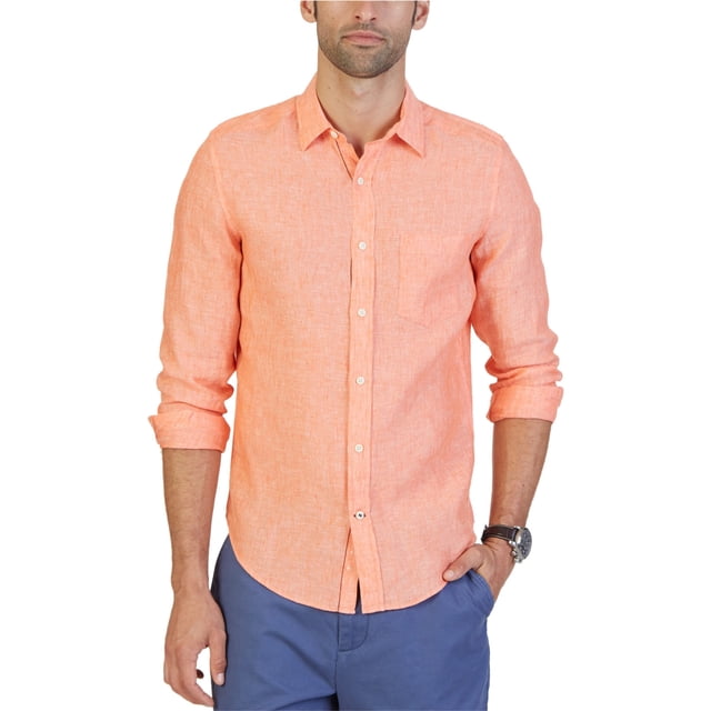 Nautica Chambray Button Up Shirt para hombre, naranja, mediano