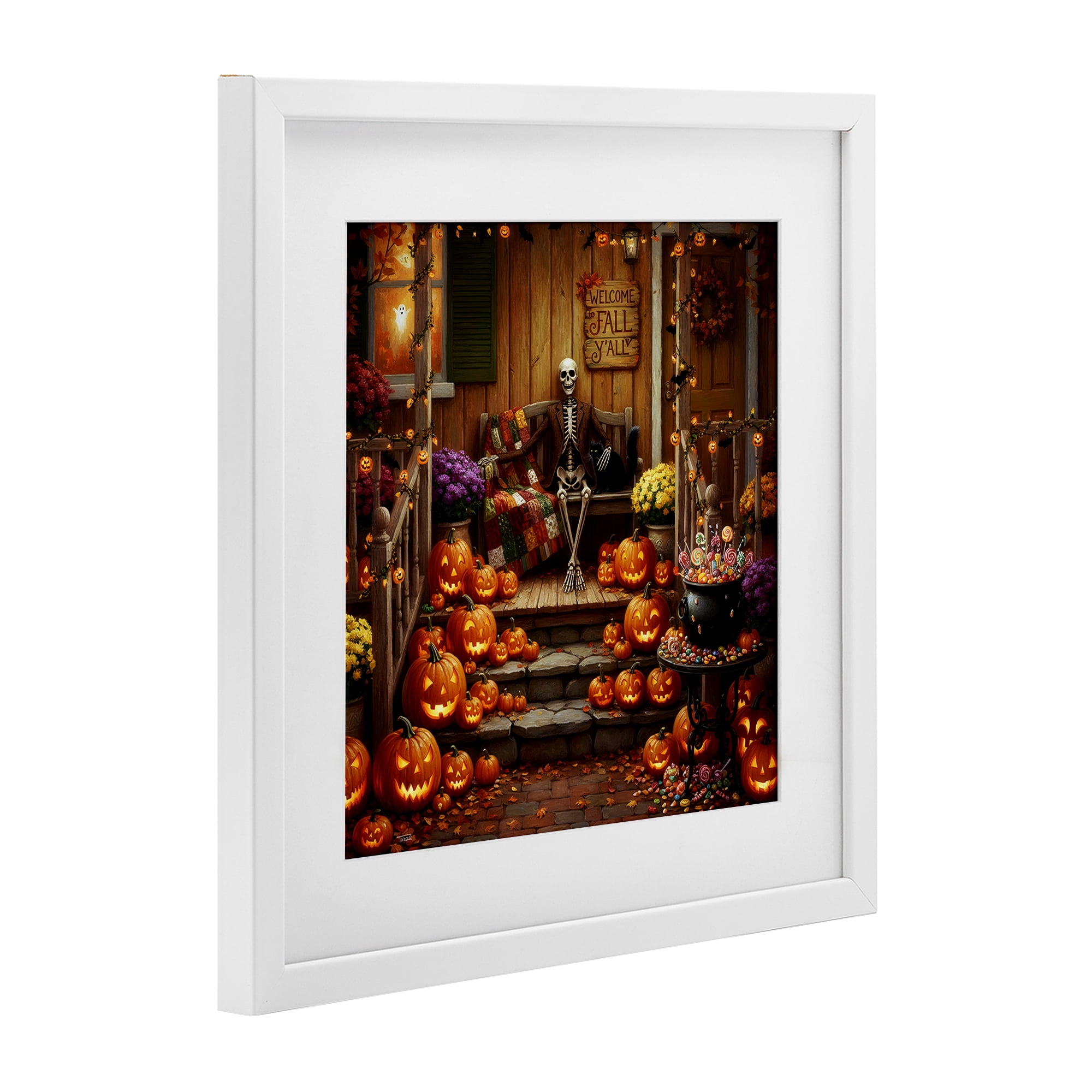 Stupell Industries Welcome To Fall Skeleton Porch White Framed Print Under Glass, design by Tabz Jones