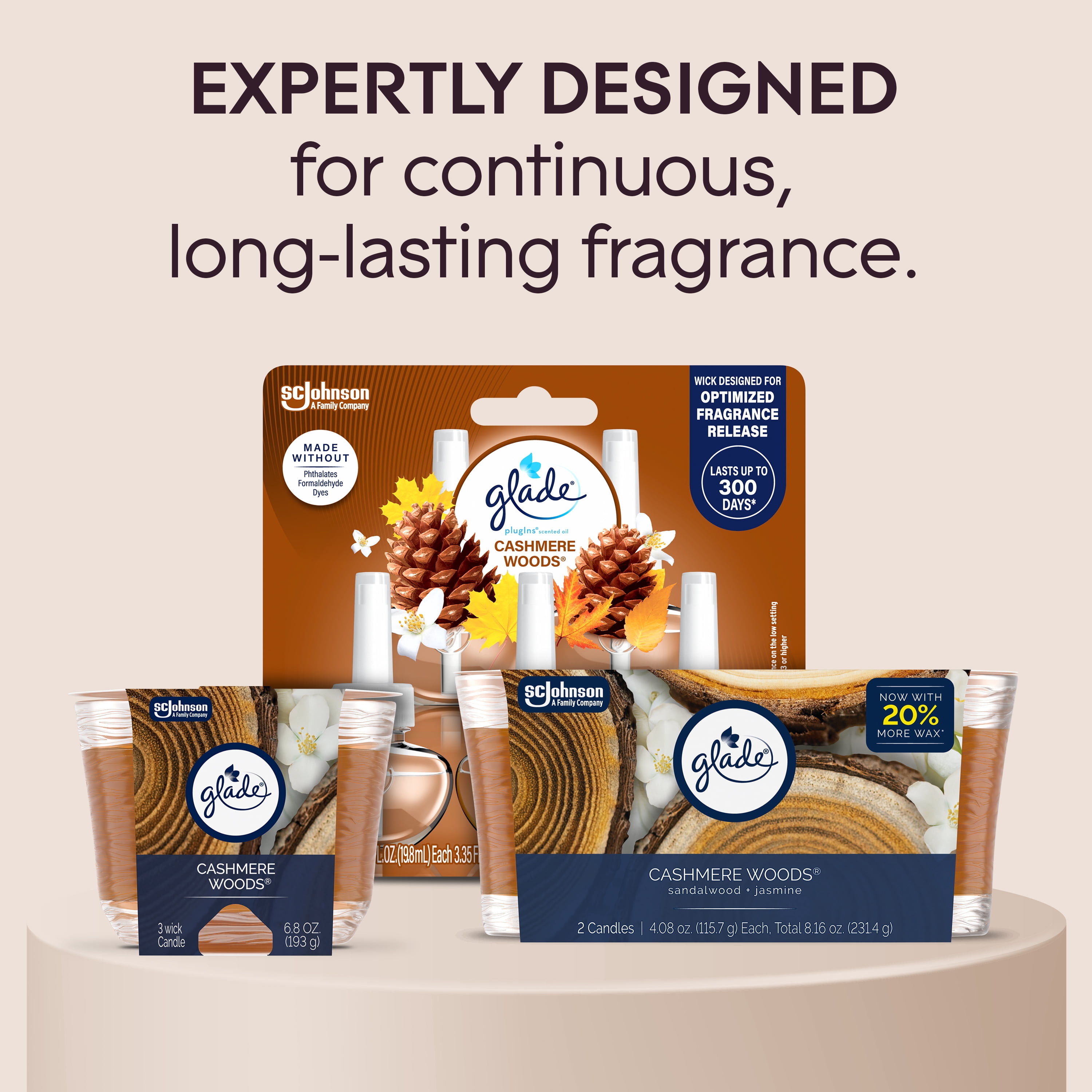 Glade 3-Wick Candle, Cashmere Woods, 6.8 oz, 3 Count