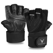 Victor Fitness VG02BGM Black/Gray Size Medium- Fingerless, Cowhide leather, Workout Gloves