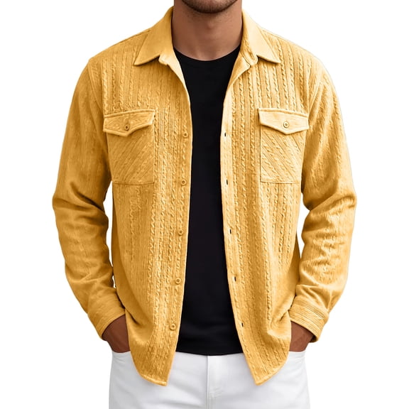 JAJAHO Mens Long Sleeve Button Up Shirts Jacquard Casual Pocket Comfortable Collared Solid Color Business Work Shirt Stylish Tops