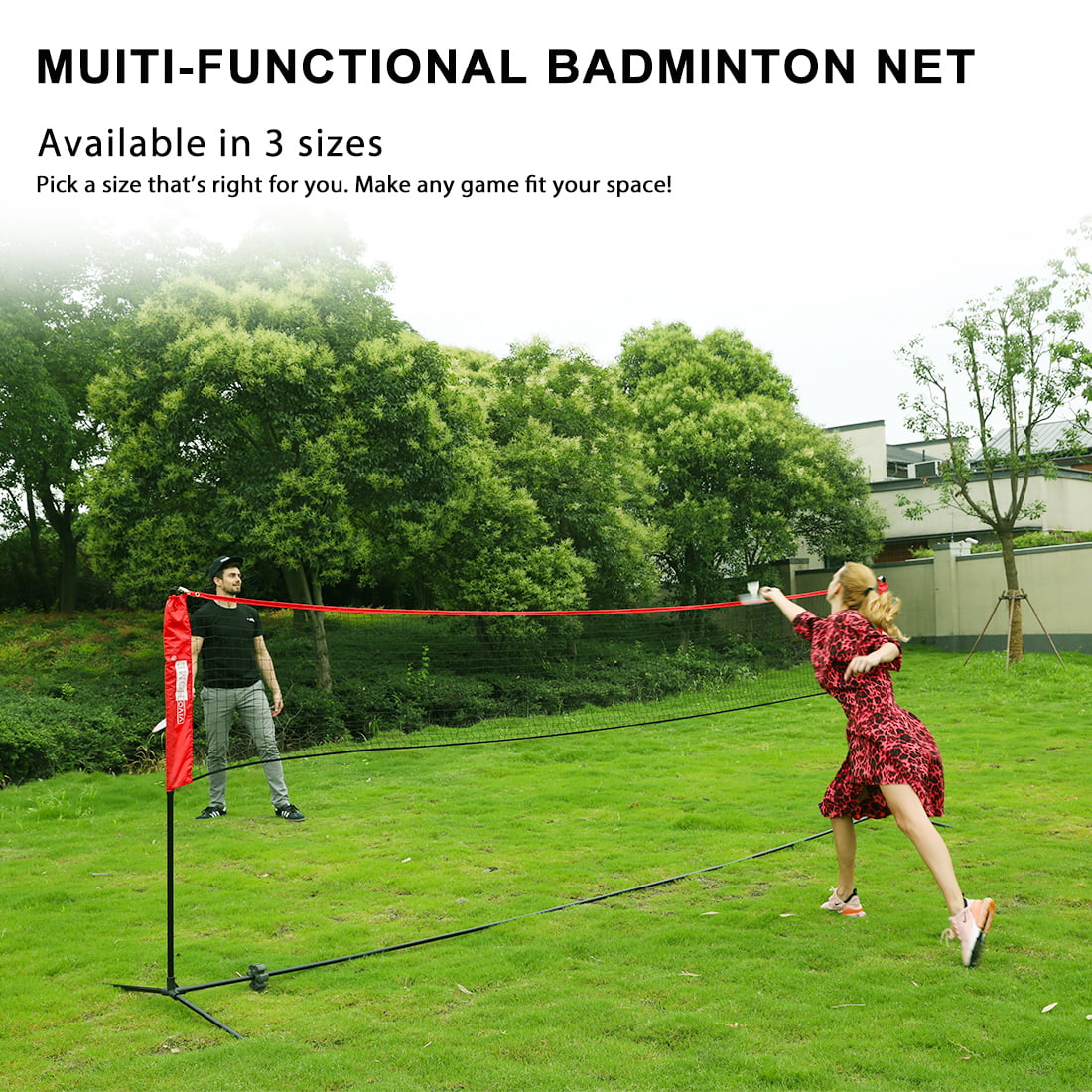 Portable Badminton Net with Fixing Rope for Competition Practising Training Red 
