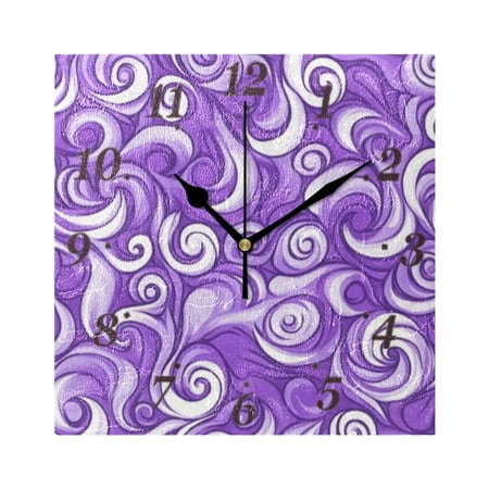 7.78in Swirling Purple Waves Square Wall and Table Clock Dual Use Vintage Design in Black or Gold