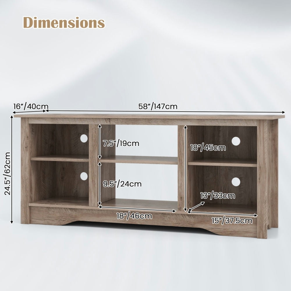 Finihen TV Stand, Entertainment Center, TV Stand for up to 65 Inch Flat Screen TVs with Adjustable Shelves for 18 Inch Electric Fireplace (Not Included), for Living Room, Gray