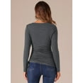 thumbnail image 4 of DARING DIVA Women's Scoop Neck Button Ruched Drawstring Tops L Grey, 4 of 6