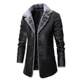 thumbnail image 1 of Abrigo de cuero vintage para hombre Chaqueta larga de cuero sintético para hombre Abrigo de PU de invierno con cuello de piel Gabardina gruesa Chaqueta de invierno Abrigo de hombre con, 1 of 5