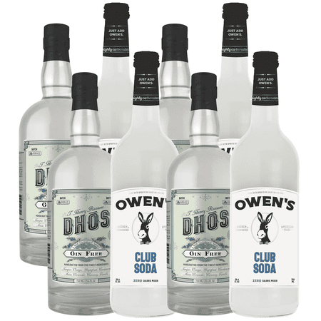 Dhōs Handcrafted Non-Alcoholic Gin 4 Pack w 4 Pack Owen’s Mixers Club Soda - Keto-Friendly, Zero Sugar, Zero Calories, Zero Proof - 750 ML - Perfect for Mocktails - A